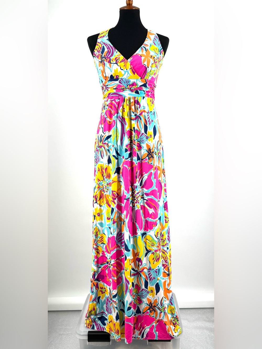 Lilly Pulitzer Amada Tropical Floral Multicolor Maxi Dress V-Neckline Size M